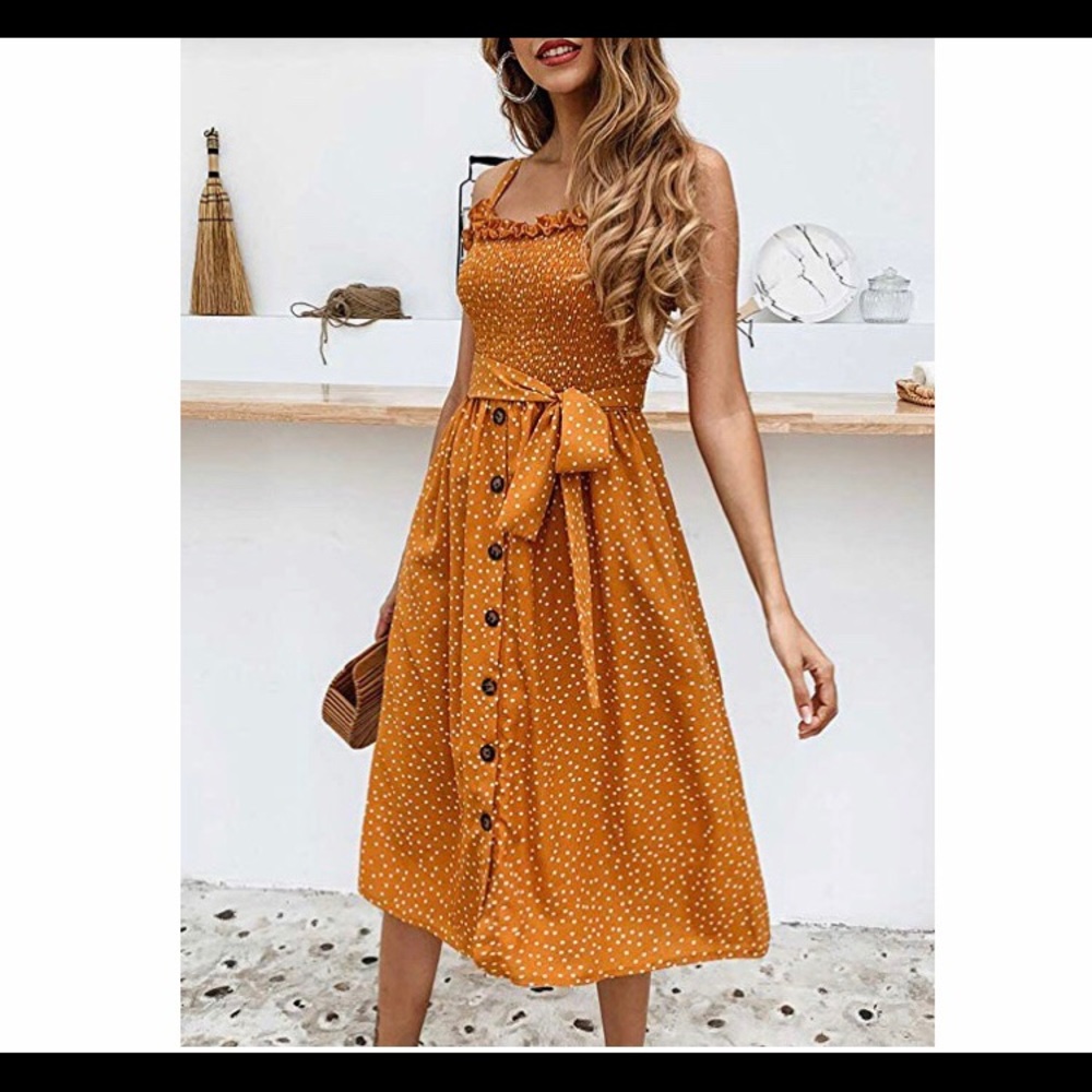 🆕Spaghetti Midi Dress with Belt and Pockets - Picture 2 of 3